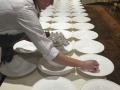 Chef Stephanie Prida plating her "Wonderball" dessert